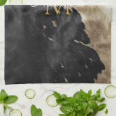 Linge De Cuisine Monogramme de vache cow-boy en or noir (Plié)