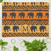 Linge De Cuisine Monogramme d'éléphant noir orange africain (Plié)