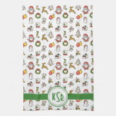 Linge De Cuisine Monogramme des Doodles de Noël (Vertical)