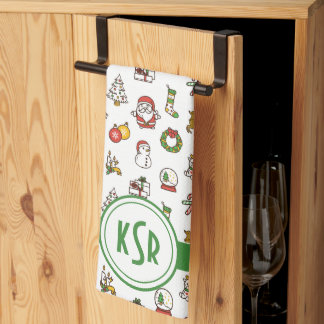 Linge De Cuisine Monogramme des Doodles de Noël