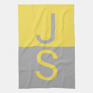 Linge De Cuisine Monogramme d'initiales modernes jaune et gris
