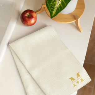 Linge De Cuisine Monogramme d'or beige neutre