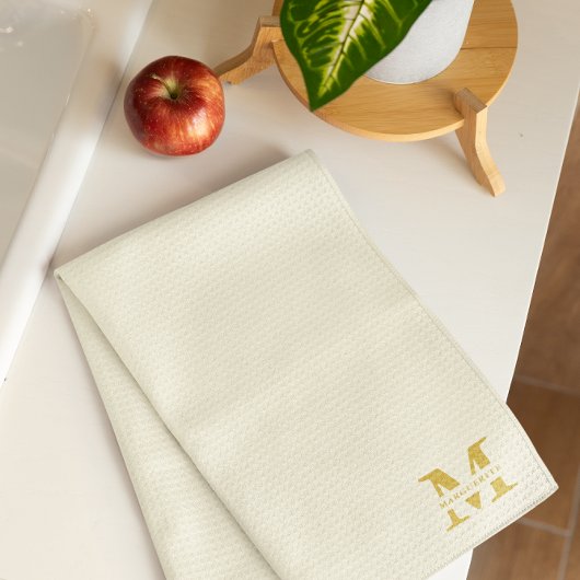 Linge De Cuisine Monogramme d'or beige neutre
