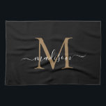 Linge De Cuisine Monogramme d'or noir moderne élégant Nom du script<br><div class="desc">Monogramme en or noir moderne Nom du script Serviette de cuisine</div>
