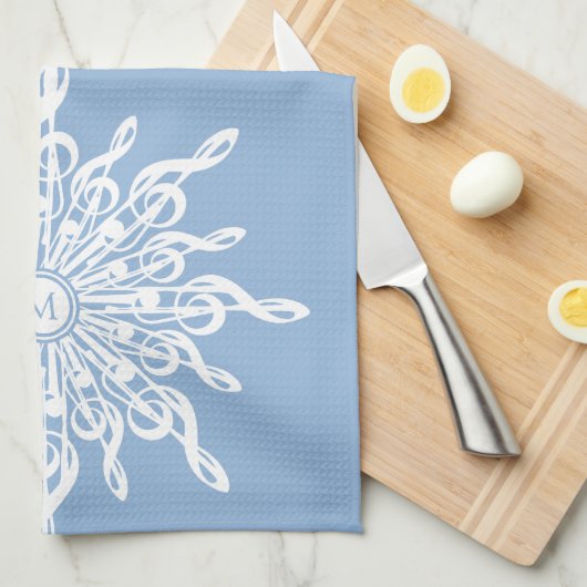 Linge De Cuisine Monogramme d'ornement bleu d'hiver G-Clef Snowflak (Quart Plié)