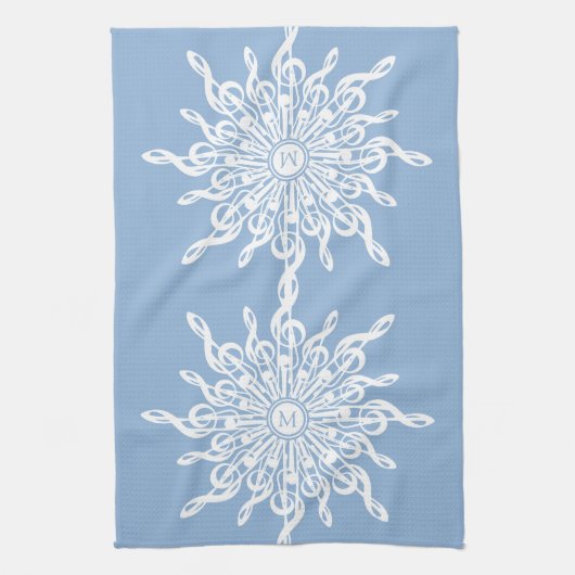 Linge De Cuisine Monogramme d'ornement bleu d'hiver G-Clef Snowflak (Vertical)