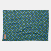 Linge De Cuisine Monogramme élégant diamant motif bleu famille (Horizontal)