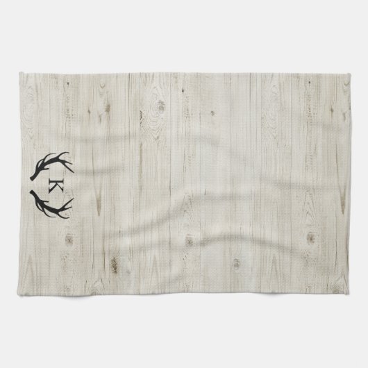Linge De Cuisine Monogramme en bois blanc de cerf rustique Antler (Horizontal)
