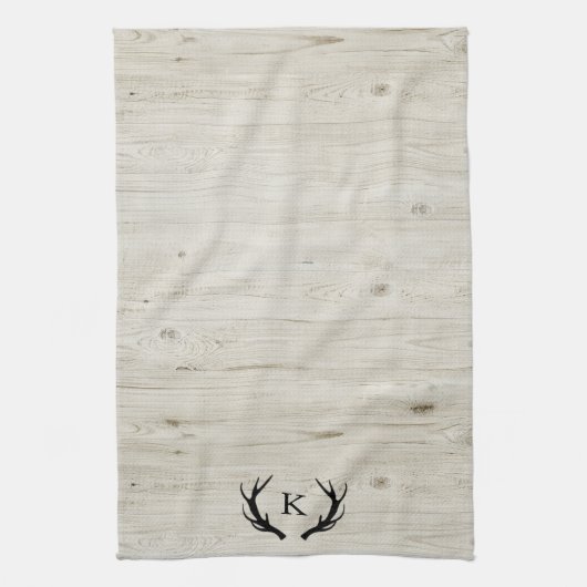 Linge De Cuisine Monogramme en bois blanc de cerf rustique Antler (Vertical)