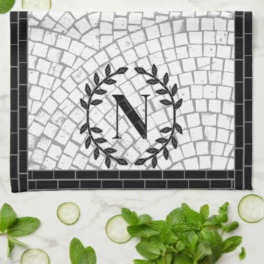 Linge De Cuisine Monogramme en impression mosaïque (Plié)