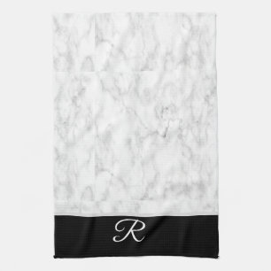 Linge De Cuisine Monogramme en marbre noir blanc de style personnal