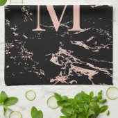 Linge De Cuisine Monogramme en marbre noir chic Rose Gold Foil (Plié)