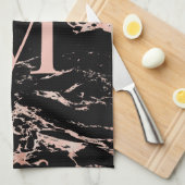 Linge De Cuisine Monogramme en marbre noir chic Rose Gold Foil (Quart Plié)