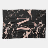 Linge De Cuisine Monogramme en marbre noir chic Rose Gold Foil (Horizontal)