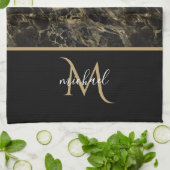 Linge De Cuisine Monogramme en marbre noir et or Elégant luxe (Plié)