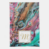 Linge De Cuisine Monogramme en marbre rose et vert (Vertical)