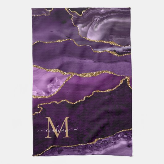 Linge De Cuisine Monogramme en marbre violet violet or Parties scin (Vertical)