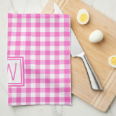 Linge De Cuisine Monogramme En vichy plaid rose et blanc (Quart Plié)