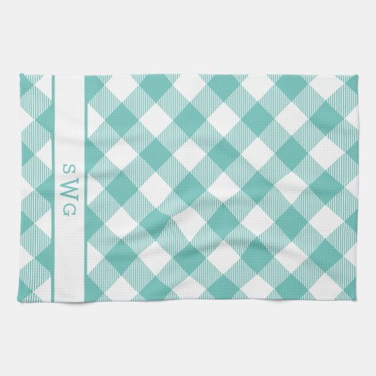 Linge De Cuisine Monogramme En vichy turquoise (Horizontal)