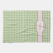 Linge De Cuisine Monogramme En vichy Vert Fille Avec Nom (Horizontal)