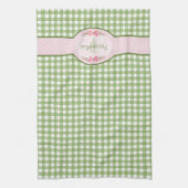 Linge De Cuisine Monogramme En vichy Vert Fille Avec Nom (Vertical)