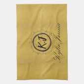 Linge De Cuisine Monogramme et nom en écriture moderne avec faux or (Vertical)