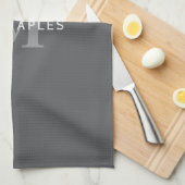 Linge De Cuisine Monogramme et nom gris foncé moderne (Quart Plié)