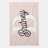 Linge De Cuisine Monogramme et nom personnalisé moderne Pastel Pink (Vertical)