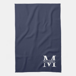 Linge De Cuisine Monogramme et nom personnalisés bleu marine
