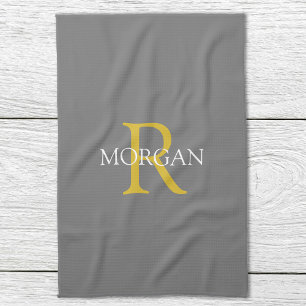 Linge De Cuisine Monogramme et nom tendance en DIY, texte or/blanc,