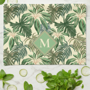 Linge De Cuisine Monogramme Feuille de palme tropicale