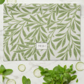 Linge De Cuisine Monogramme Feuille vintage vert saule (Plié)