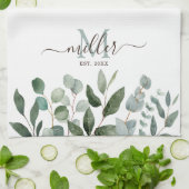 Linge De Cuisine Monogramme feuilles de eucalyptus vert sauge (Plié)