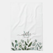 Linge De Cuisine Monogramme feuilles de eucalyptus vert sauge (Vertical)