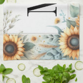 Linge De Cuisine Monogramme Fleurs de chute et fleurs de soleil aqu (Plié)