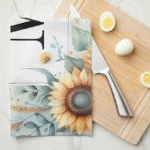 Linge De Cuisine Monogramme Fleurs de chute et fleurs de soleil aqu (Quart Plié)