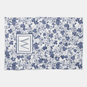 Linge De Cuisine Monogramme floral bleu et gris (Horizontal)
