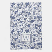 Linge De Cuisine Monogramme floral bleu et gris (Vertical)