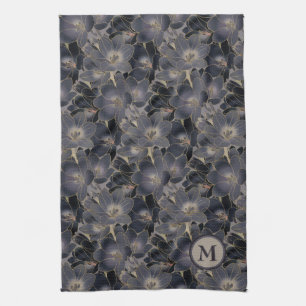 Linge De Cuisine Monogramme floral de minuit élégant de motif de