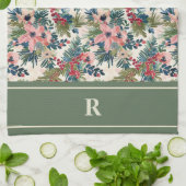 Linge De Cuisine Monogramme Floral de Noël Moderne (Plié)