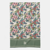 Linge De Cuisine Monogramme Floral de Noël Moderne (Vertical)
