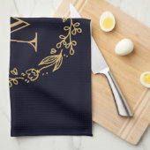 Linge De Cuisine Monogramme Floral d'or (Quart Plié)
