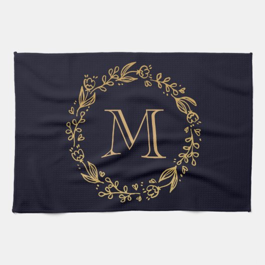 Linge De Cuisine Monogramme Floral d'or (Horizontal)