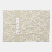Linge De Cuisine Monogramme floral fleuri de beige de motif de (Horizontal)