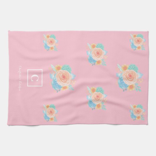 Linge De Cuisine Monogramme floral moderne (Horizontal)