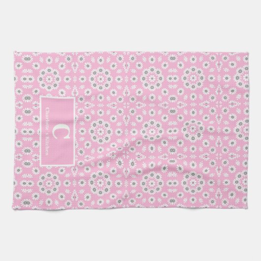 Linge De Cuisine Monogramme floral rose (Horizontal)