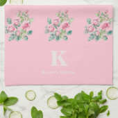 Linge De Cuisine Monogramme floral rose pâle (Plié)