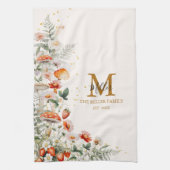 Linge De Cuisine Monogramme Forêt Champignons Fleurs Florales botan (Vertical)