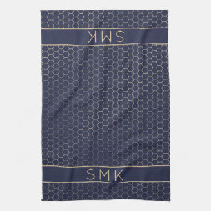 Linge De Cuisine Monogramme géométrique bleu marine