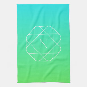 Linge De Cuisine Monogramme géométrique cool   Dégradé bleu et vert
